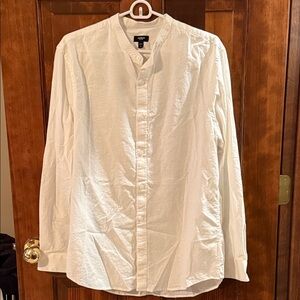 Express White Casual Linen Button-Down Shirt - Mockneck